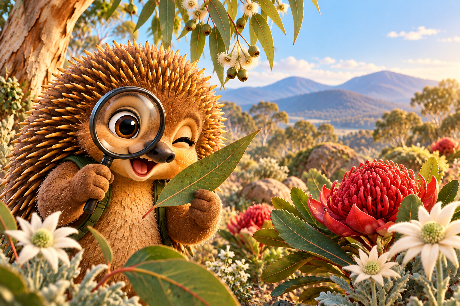An Australian native echidna exploring native plants